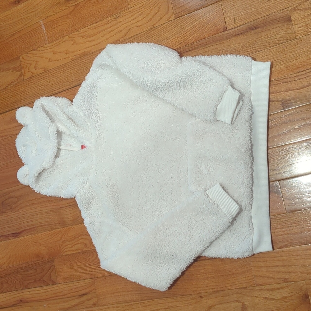 Cream Teddy Furry Kawaii Hoodie With Ears And Pouch Size Large‎